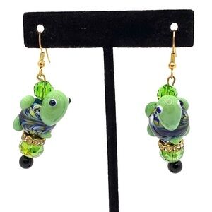 Turtles Lamp Work Glass Beads Earrings Artisan